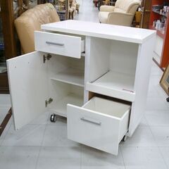 ② ニトリ ミドルレンジボード 白エナメル 幅80×奥行42×高さ84cm キッチンカウンター キッチン収納 キャスター付き 苫小牧西店