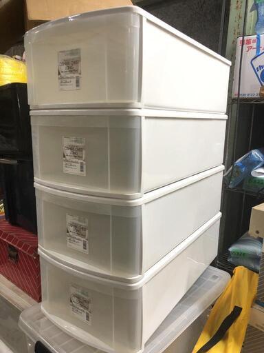 引き出し型　収納ケース　引出タイプ 4個セット　押入れ　収納ボックス　プラケース　押し入れ収納　衣類収納　ホワイト　白