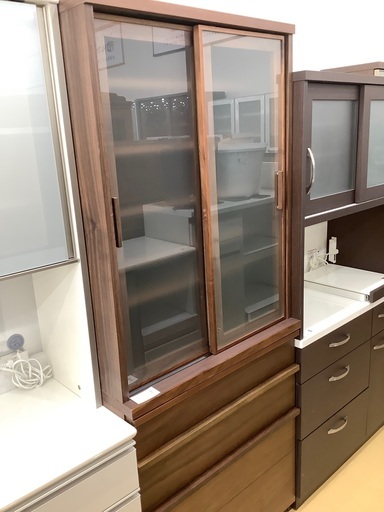 スライド食器棚　ブラウン