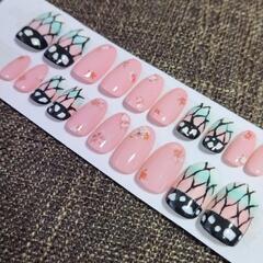 ジェルネイルチップ／和柄／蝶々／20枚セット／胡蝶しのぶ風の画像
