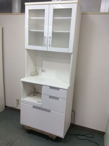 （7/21受渡済）JT4364【NITORI/ニトリ 食器棚 幅80cm】美品 DAHLIA 80KB WH キッチンボード キッチン収納 レンジボード レンジ台