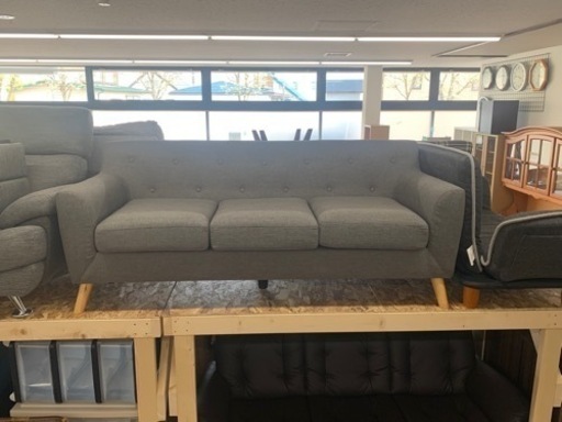 3人掛けソファ　グレー　布地状態○