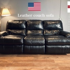 ☑️メル売約済　00’s USA LANE本革張り80万円大塚家具輸入3人掛けトランスフォームカウチソファーの画像