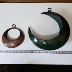 三日月形 円形 花器2点セット 吊り下げ 華道 生け花 ブロンズ フラワーベースの画像