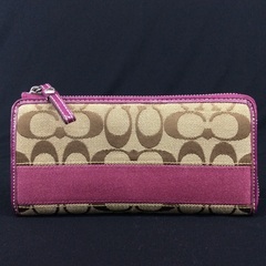 COACH コーチ L字ファスナー長財布 エナメルパープルレザー...