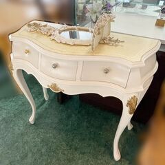 猫足 コンソールデスク W86×H77×D45cm  ホワイト×ゴールド ドレッサー 姫系 プリンセス アンティーク 