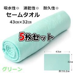 新品未使用品 グリーン×5枚セット 吸水 速乾 セーム ドライタ...