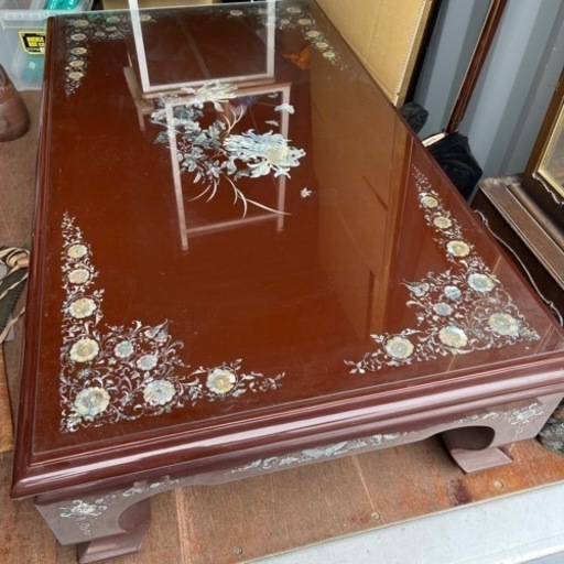 螺鈿細工 テーブル 菊 横幅 約150cm 縦幅 約80cm 高さ 約40cm 長机 座卓