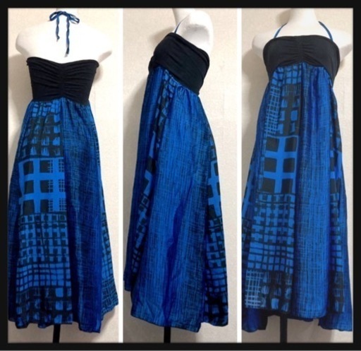 ご購入者様決定꒰Diamond-bar꒱3way リゾート ドレスワンピース スカート青黒