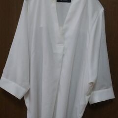 (完了)白V重ね襟シャツ半袖ブラウス