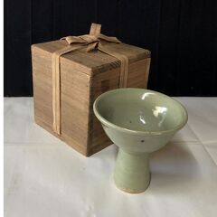 e1378 青磁 馬上杯 木箱入り 唐物 七官青磁 酒器 中国古...