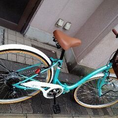 [MYPALLAS]M509 PRINTEMPS 26吋折畳機能付きシティーサイクル 外装6段/LEDオート(クールミントｘアイボリー)の画像
