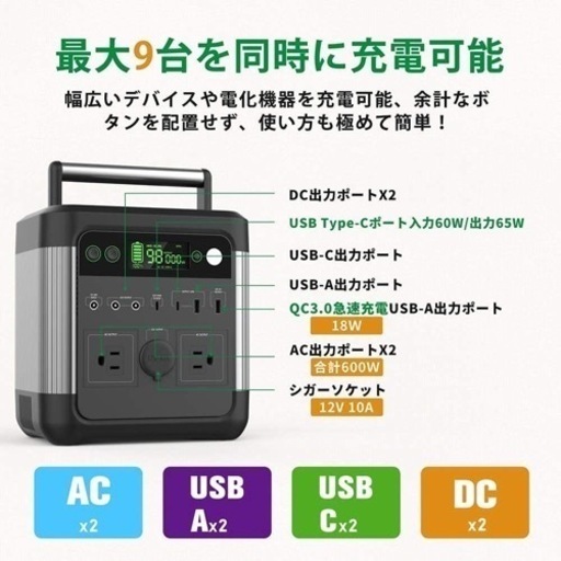 定価49,800円?ポータブル電源⭐️大容量 140000mAh 最大9台同時充電 キャンプ 防災 災害時 非常用 アウトドア キャン