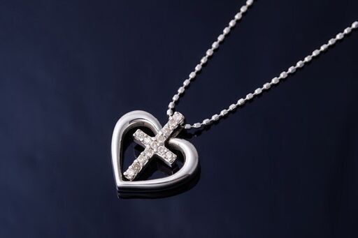 K18WG/K14WG ダイヤモンド ネックレス (クロス&ハート) 品番n21-97
