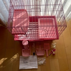 🎀猫　うさぎ　小動物　2段ケージ コンパクト 自動餌やり器 水飲み 小動物 ピンク色 コンパクトサイズの画像
