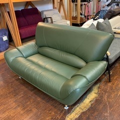グリーンレザーソファ ⭐️ソフトレザー⭐️ 2人掛けソファ 革 グリーン ハイバック
