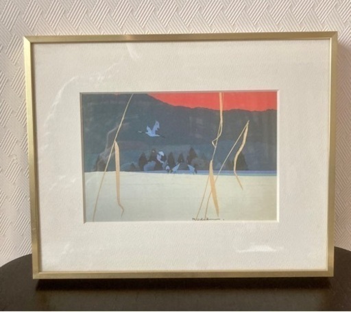 鶴の絵画 鳥 丹頂鶴 和風 額付きアンティーク アート芸術 art 日本画 絵画