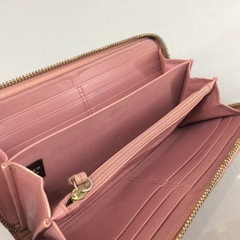 コーチ ピンクレザー×シグネチャー ラウンドファスナー長財布 ジッピーウォレットの画像