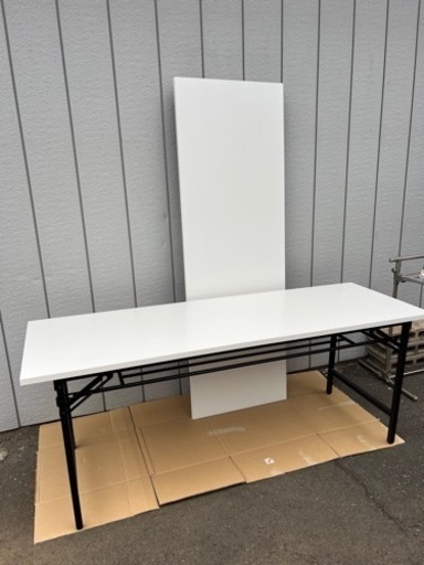 2台セット美品■会議用テーブル 折り畳みテーブル■折りたたみ机 折畳みデスク ミーティングテーブル■白ホワイト 幅180 奥行60 高さ8～70 cm