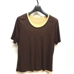 Tシャツ　半袖　重ね着風　ツートン　茶　ブラウン　イエロー　春夏...