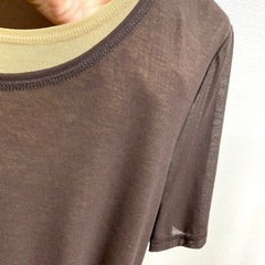 Tシャツ　半袖　重ね着風　ツートン　茶　ブラウン　イエロー　春夏　L 11号　黄の画像