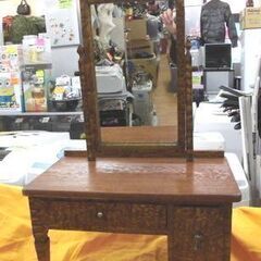 値下げ！昭和レトロ ミニ 鏡台  木製 引出し収納付き 姿見 ド...