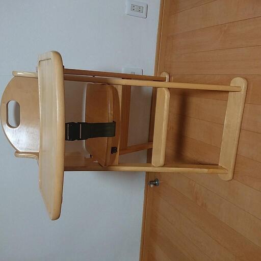 木製折りたたみハイチェアーテーブル付き