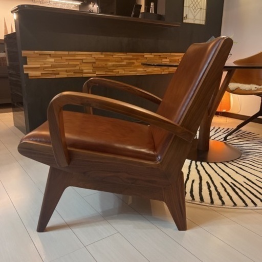 【美品】肘付きシギヤマ家具 YUZUイージーチェア 無垢ウォールナット 革張り