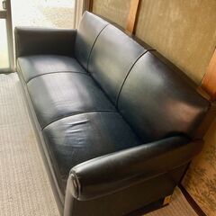 ドイツ製　アンティーク　黒　本革レザー　３人掛けソファー　の画像