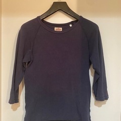 【部屋着に！】ストレッチフライス 7部袖Tシャツ（Uネック・ネイビー）