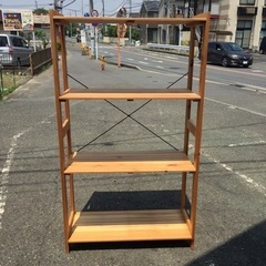 ★雰囲気良いです！★天然木 4段 ウッドラック シェルフ　高さ147㎝
