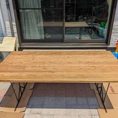ダイニングテーブル　天板無垢　アイアン　鉄筋　2m×1m　群馬の画像