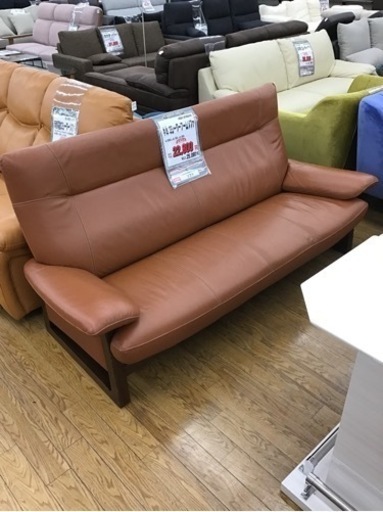 KE-74【ご来店頂ける方限定】本革　3シーターアームソファ　ブラウン