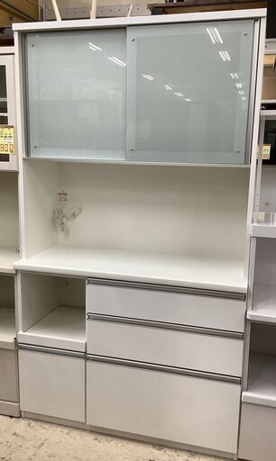 松田家具 レンジボード 食器棚 ハイタイプ 1200 ビガーレンジ ホワイト【ユーズドユーズ名古屋天白店】 J1771