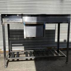 🔷🔶🔷PH8/76　【直接引取り限定】 シンク付き作業台 ステンレス 業務用 網カゴ付き 籠 ワークテーブル W126.5×D60×H100㎝ 店舗 厨房機器🔷🔶🔷の画像