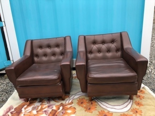 SHIRAKAWA 1Pソファ  本革 アンティーク 2個セット