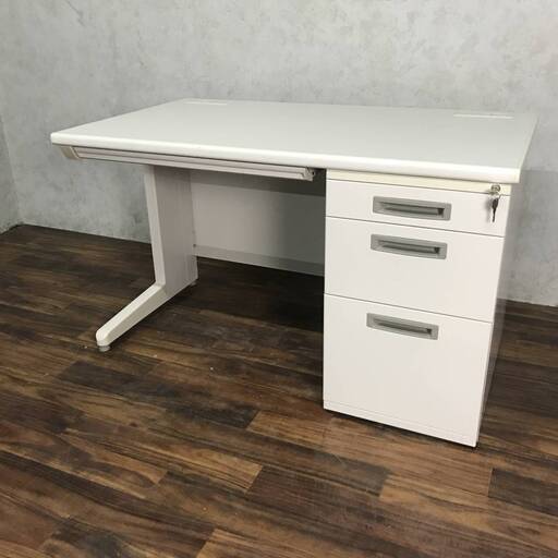 PH8/66　【直接引取り歓迎】 事務デスク 片袖 イナバ スチール 中古品 ホワイト 3段 W120 D70 H70 オフィス家具 鍵あり