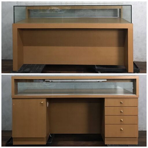 ???ba9/98 ジャンク 木製 ガラス ショーケース 引き出し 照明 約150×60×83.7cm ディスプレイ 陳列 カウンター