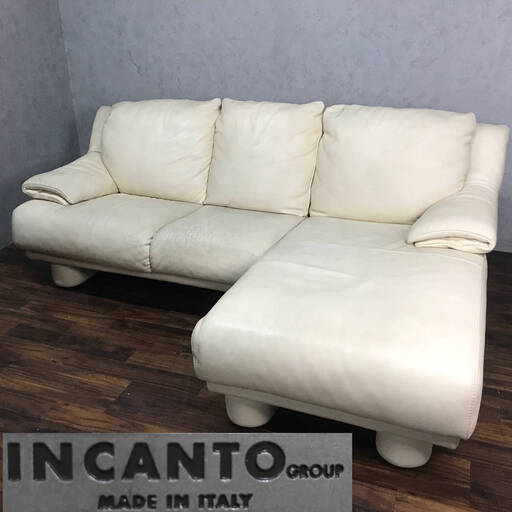 ba9/99 IDC 大塚家具 INCANTO DIVANI インカント ディバニ 総革 カウチソファ イタリア製 コーナーソファ 白 オフホワイト