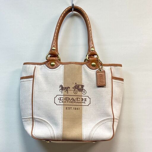 期間限定・特別価格 COACH コーチ ヘリテージストライプ トートバッグ 中古
