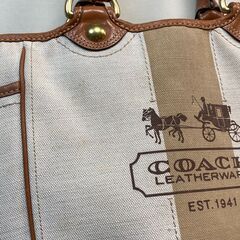 🔥🔥期間限定・特別価格🔥🔥 COACH コーチ ヘリテージストライプ トートバッグ 中古の画像