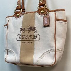 🔥🔥期間限定・特別価格🔥🔥 COACH コーチ ヘリテージストライプ トートバッグ 中古の画像