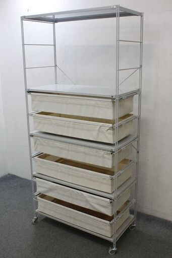 無印良品 スチールユニットシェルフ 幅86 帆布バスケット×6 ハンガー×1