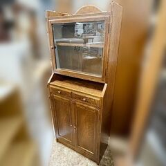 アンティーク カップボード 食器棚 W65×D34×H164 スライドトレー付 レトロ 高級 キッチン収納 三越家具？ 
