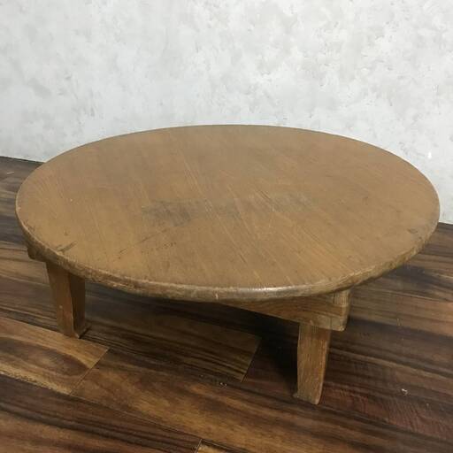 ba10/99 座卓 直径 約61cm 円卓 ちゃぶ台 昭和レトロ アンティーク 木製 折りたたみ 丸ちゃぶ 折り脚 サイドテーブル 補助机 花台