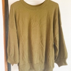 背中リボン　カーキ　ニット　l