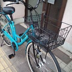 美品☆CARG ACTIVE[カルグ アクティブ]27吋 ファミリーサイクル 外装6段/LEDオート/ターコイズの画像