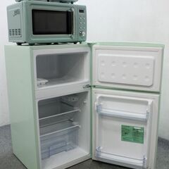 直配直取限定 ミントグリーンレトロ調家電4点セット おしゃれ 可愛い 冷蔵庫85L/電子レンジ/トースター/炊飯器   中古 店頭引取歓迎 R5876)の画像