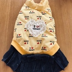 小型犬　洋服　冬用綿入りワンピース　黄色✖️デニムスカート
