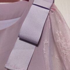 肩リボン七分丈袖レース上品ワンピース差し上げますの画像